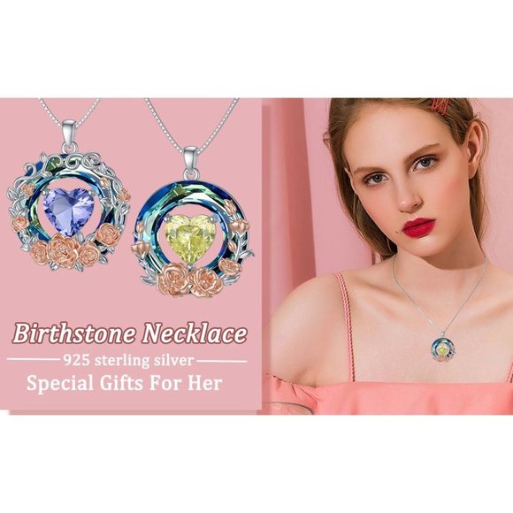 Birthstone Necklace for Women 925 Sterling Silver Birth Month Flower Nec… - Picture 14 of 15